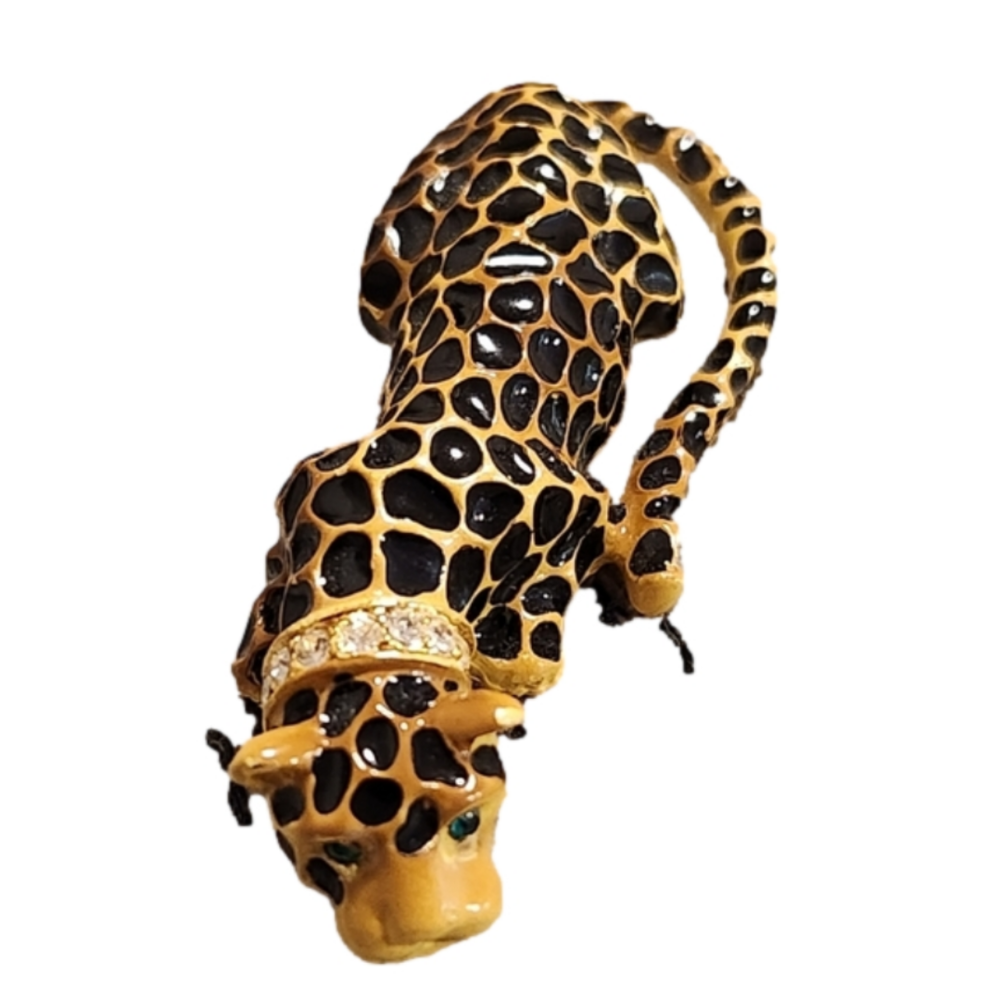 Kenneth Jay Lane Cougar Brooch Gold Emerald Eyes